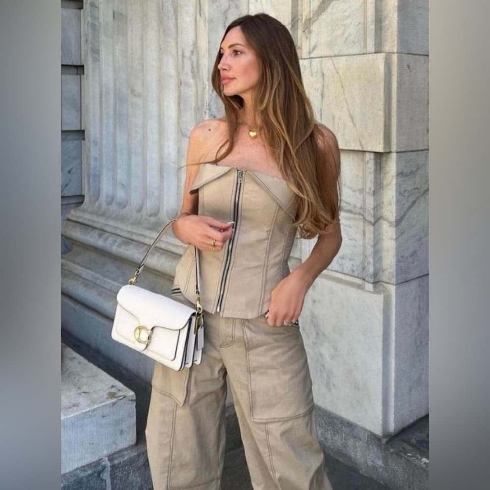 Zara Topstitched Zippered Pants and Bustier Set